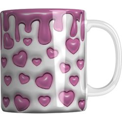   Valentin napi kerámia bögre 3 dl - térhatású Szivecskés, kétféle színben, 3 bögreszínnel